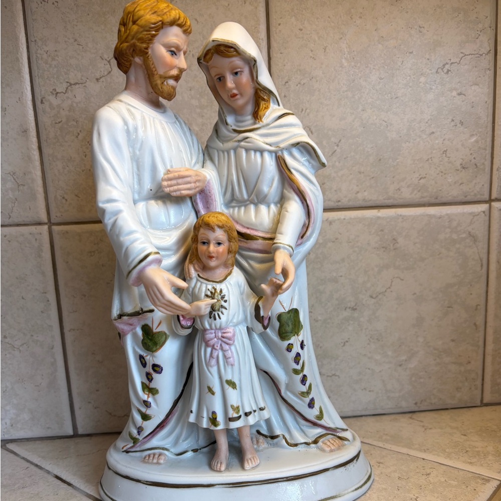 Antique Holy Family Bisque Porcelain Statue  Child Jesus Christ Virgin Mary